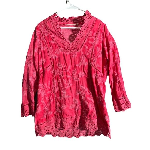 Soft Surroundings Deidre Womens Eyelet Tunic Top Size M Floral Embroidered Boho - Picture 1 of 6